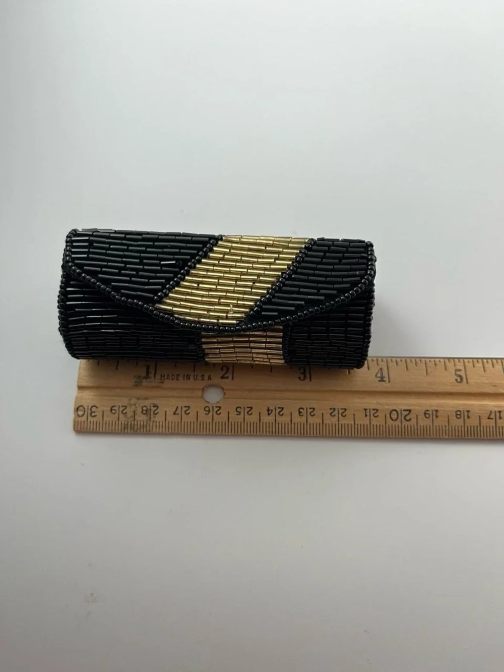 Vintage Lancome Beaded Lipstick Case Black and Gold Compact Mirror